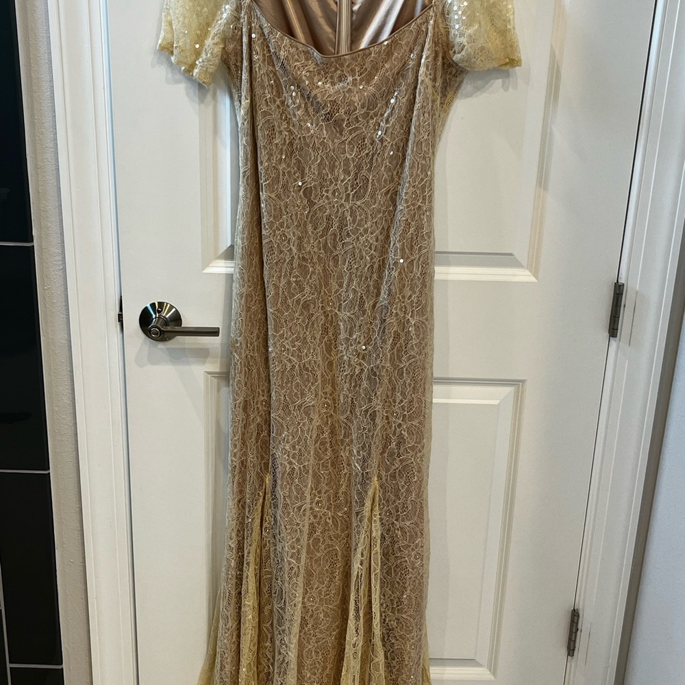 Bagley Mischka  Formal Beige Colored Sequin Gown , Sz 14